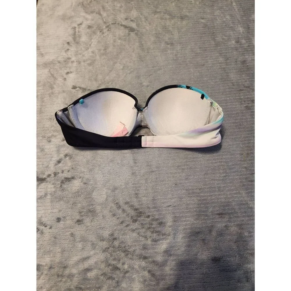 Victoria's Secret Swim 32B Strapless Bandeau Bikini Top Tropical Print Black